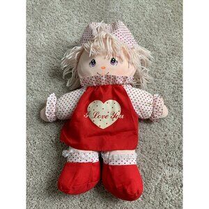 Vintage Well Made "I‎ Love You" Rag Doll 15" White & Red Heart Outfit